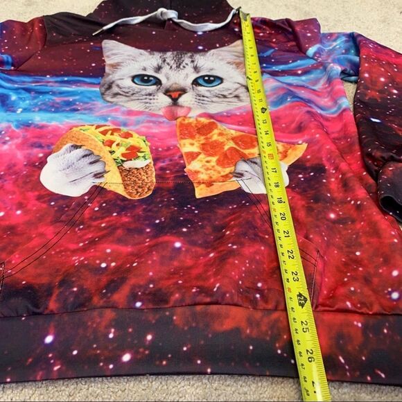 FUNNY cat eating taco and pizza slice pullover unisex hoodie size medium 💥 - Picture 7 of 10